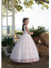 Ivory Lace Pink Tulle New Fashion Flower Girl Dress